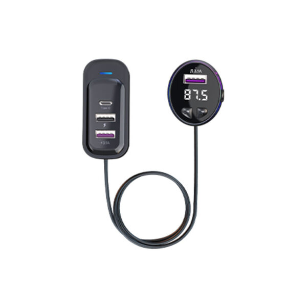 Bluetooth Car FM Transmitter-V5.3, Rainbow Lighting, Dual USB & Type-C Charging