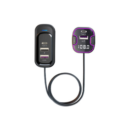Bluetooth Car FM Transmitter - V5.3, Purple Lighting, Dual USB & Type-C Charging - Image 2