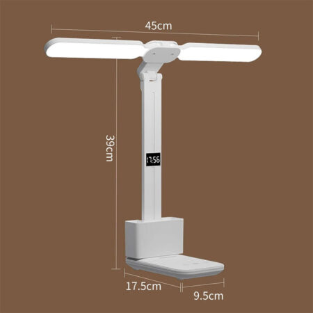 Foldable Double Head LED Table Lamp Digital Clock Pen Holder Touch Control - Image 3