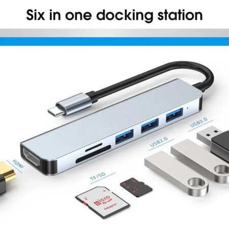 6-in-1 USB-C Hub Adaptor: HDMI 4K/30Hz, Dual USB-A 5Gbps + 480Mbps, SD/TF 2.0 - Image 4