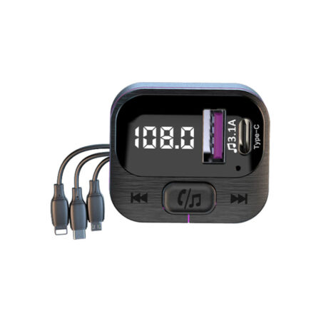 Car FM Transmitter Bluetooth V5.3 -Ambient Light, Dual USB, Type-C, 3-in-1 Cable - Image 3