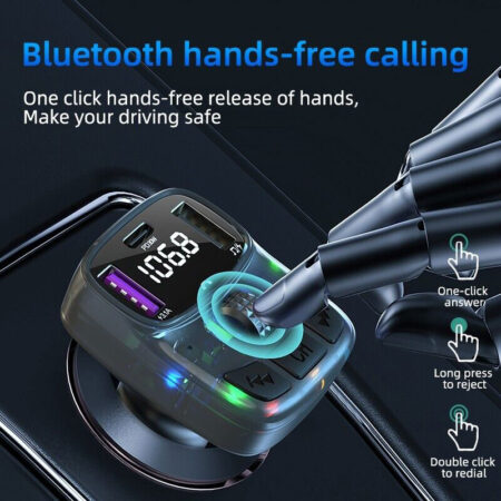 Car FM Transmitter Bluetooth V5.3 - Ambient Light, Dual USB 5V 3.1A/1A, PD 30W - Image 3