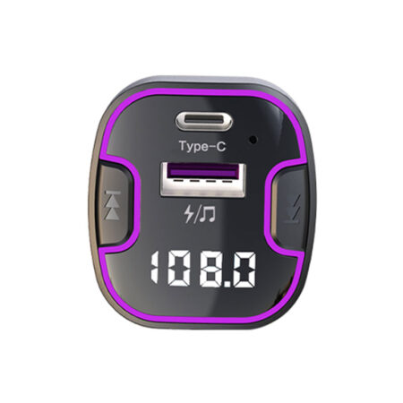 Bluetooth Car FM Transmitter - V5.3, Purple Lighting, Dual USB & Type-C Charging - Image 4
