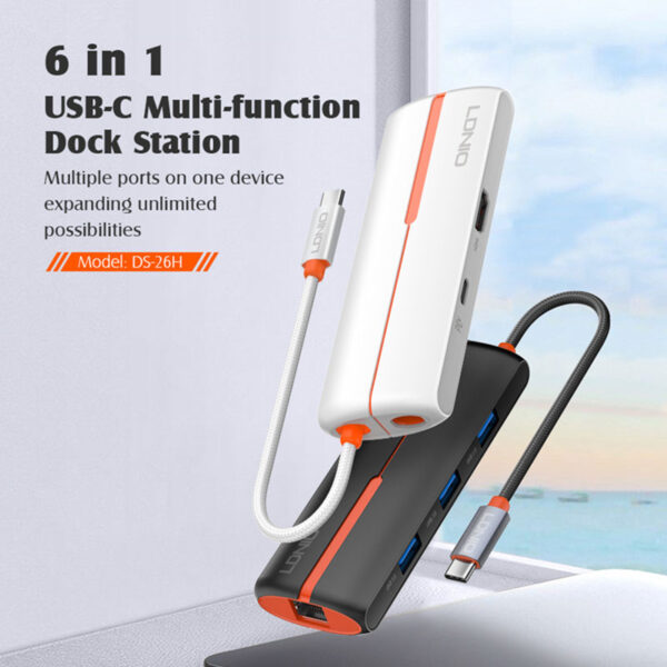 6-in-1 Type-C Docking Station: PD100W, HDMI, USB3.0, RJ45 Ports