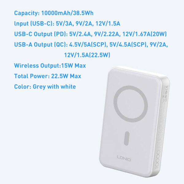 Compact 10,000mAh Power Bank - USB-C PD, USB-A QC, Wireless Charging (22.5W) - Image 5