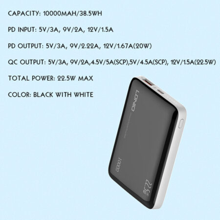 10000mAh Power Bank with USB-C & Quick Charge Outputs (22.5W) - Image 6