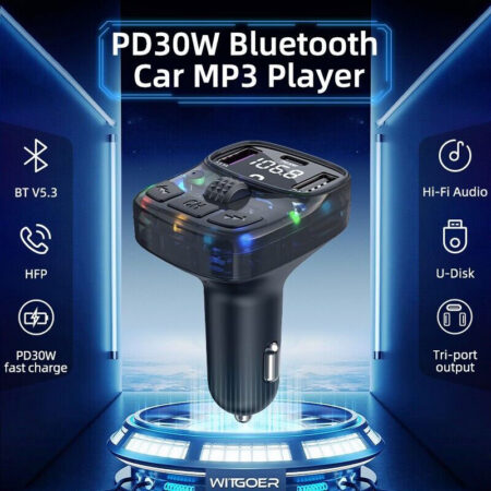 Car FM Transmitter Bluetooth V5.3 - Ambient Light, Dual USB 5V 3.1A/1A, PD 30W - Image 5
