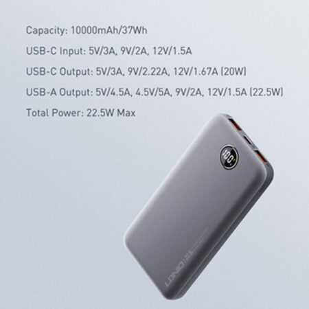 10,000mAh Power Bank with LED Display - USB-C & USB-A Outputs - Image 6