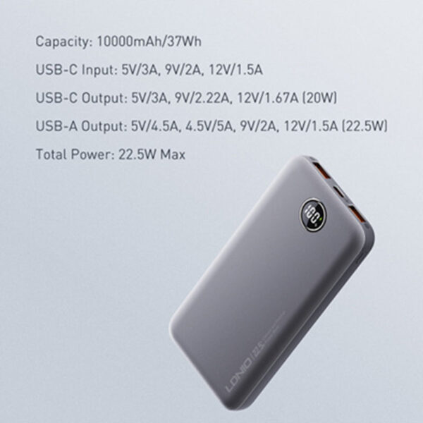 10,000mAh Power Bank with LED Display - USB-C & USB-A Outputs - Image 6