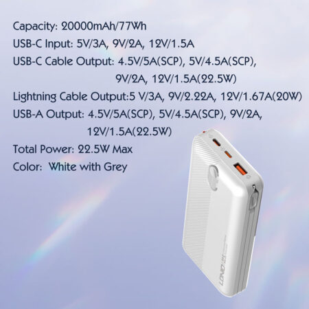 High-Capacity 20000mAh Power Bank - USB-C PD, Lightning, QC (22.5W) - Image 2