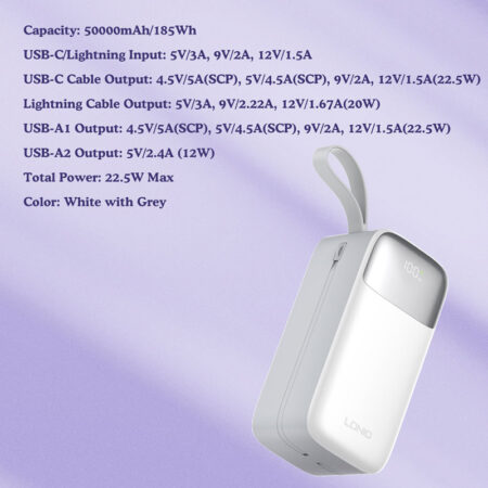 Powerful 50000mAh Power Bank - USB-C, Lightning, and USB-A Outputs (22.5W) - Image 7